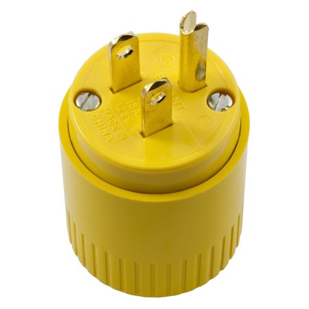 BRYANT Straight Blade Plug, Industrial/Commercial, Internal Grounding, 15A, 125V, 5-15P, Yellow 5965BY